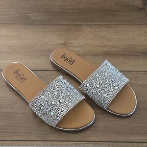 Corkys Silver Rhinestone Slide Sandals